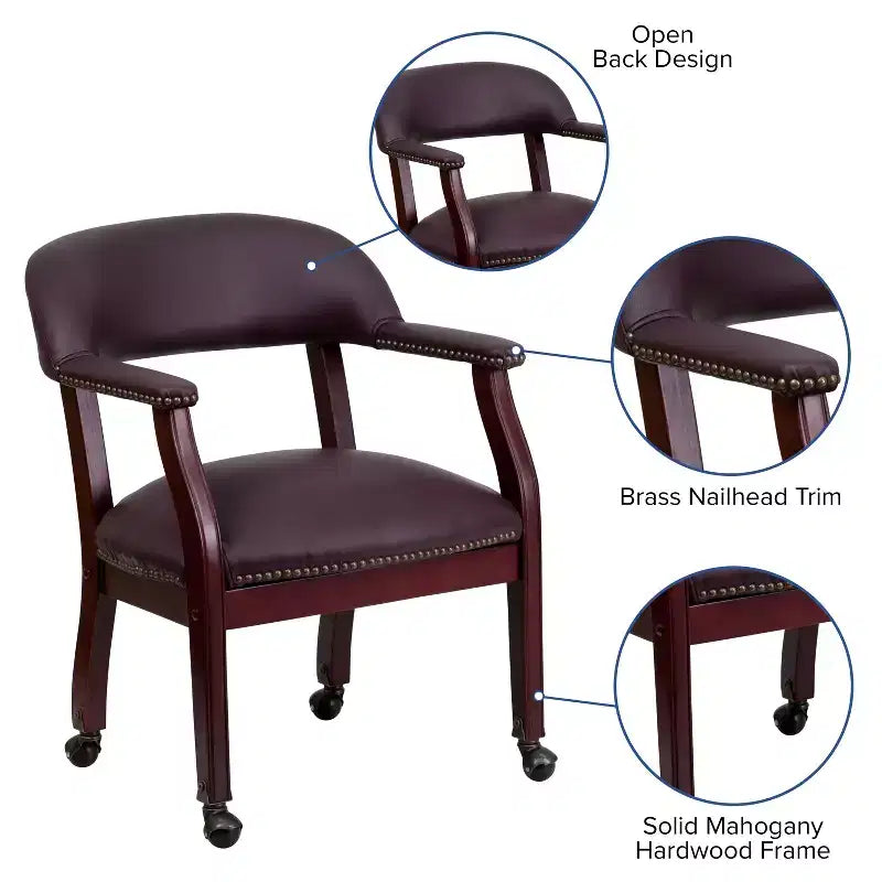 Fauteuil de conférence Emma et Oliver avec clous décoratifs et roulettes