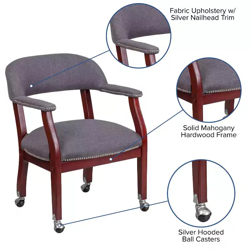 Fauteuil de conférence Emma et Oliver avec clous décoratifs et roulettes