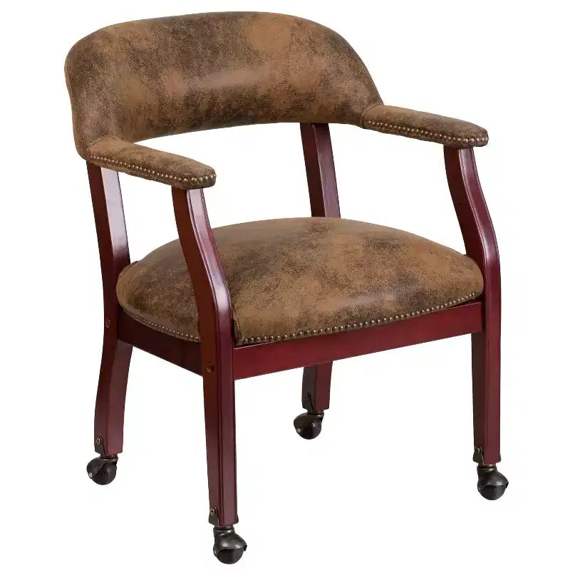 Fauteuil de conférence Emma et Oliver avec clous décoratifs et roulettes