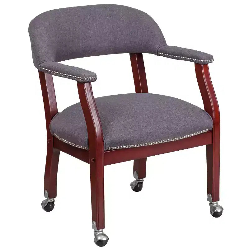 Fauteuil de conférence Emma et Oliver avec clous décoratifs et roulettes