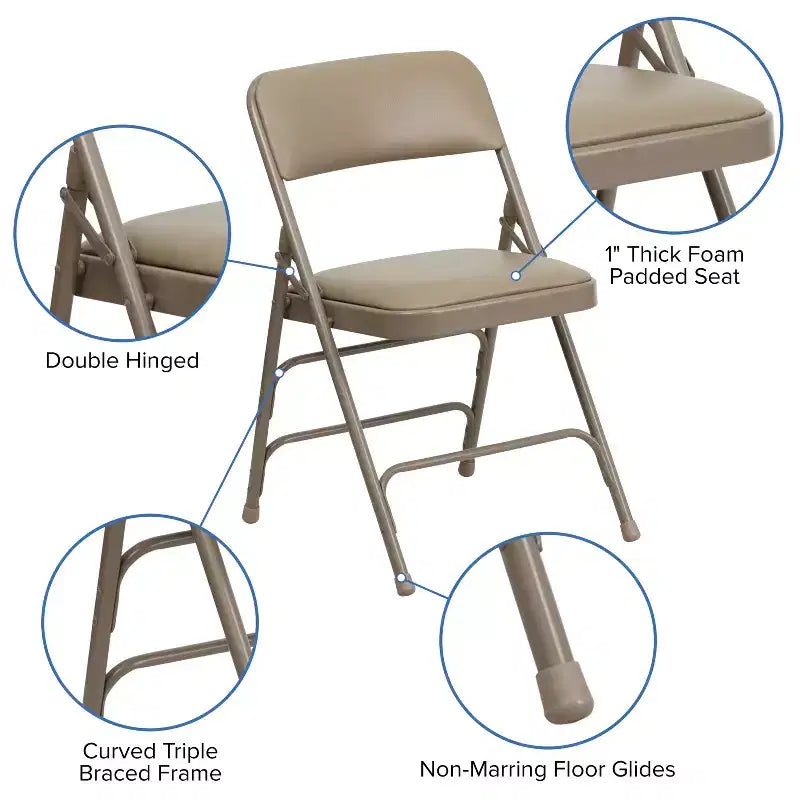 Chaise Pliante Rembourrée en Métal Emma et Oliver, Lot de 2, Portable pour la Maison, le Bureau et les Événements/Fêtes