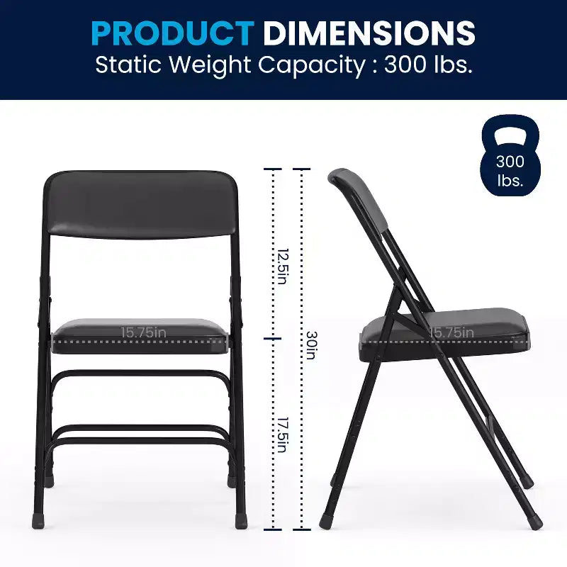Chaise Pliante Rembourrée en Métal Emma et Oliver, Lot de 2, Portable pour la Maison, le Bureau et les Événements/Fêtes