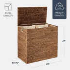 Best Choice Products Grand panier à linge double en jacinthe d'eau naturelle avec 2 sacs de doublure, poignées