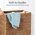 Best Choice Products Grand panier à linge double en jacinthe d'eau naturelle avec 2 sacs de doublure, poignées