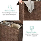 Best Choice Products Grand panier à linge double en jacinthe d'eau naturelle avec 2 sacs de doublure, poignées