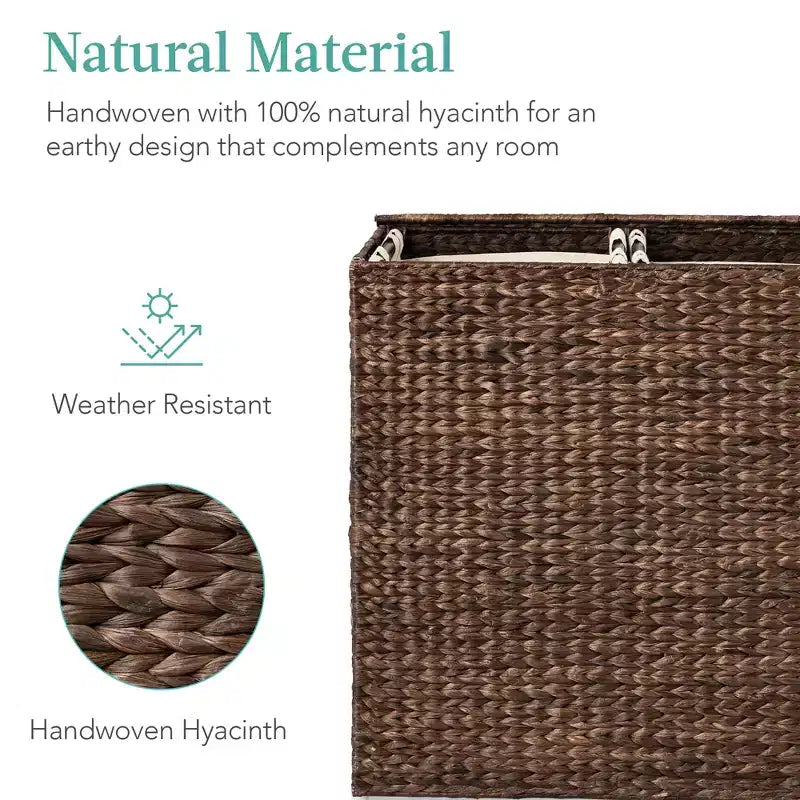 Best Choice Products Grand panier à linge double en jacinthe d'eau naturelle avec 2 sacs de doublure, poignées