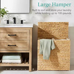 Best Choice Products Grand panier à linge double en jacinthe d'eau naturelle avec 2 sacs de doublure, poignées