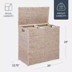Best Choice Products Grand panier à linge double en jacinthe d'eau naturelle avec 2 sacs de doublure, poignées
