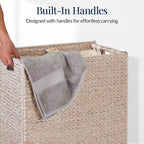 Best Choice Products Grand panier à linge double en jacinthe d'eau naturelle avec 2 sacs de doublure, poignées