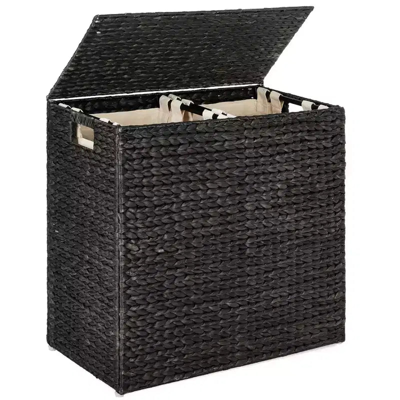 Best Choice Products Grand panier à linge double en jacinthe d'eau naturelle avec 2 sacs de doublure, poignées