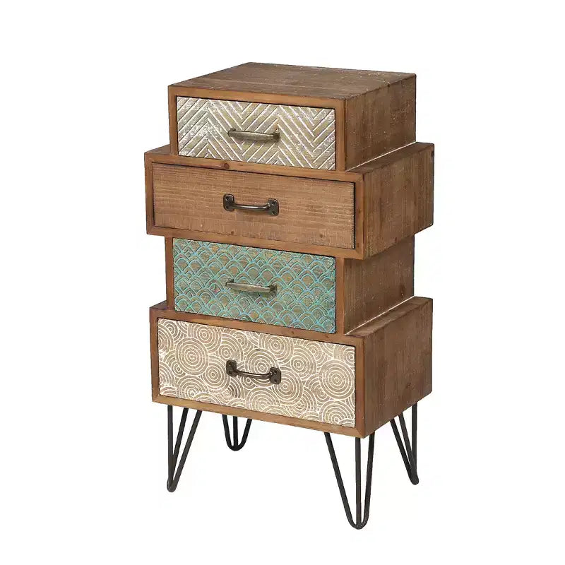 LuxenHome Commode d'appoint en bois à 4 tiroirs H 33 x L 18,9. Brun