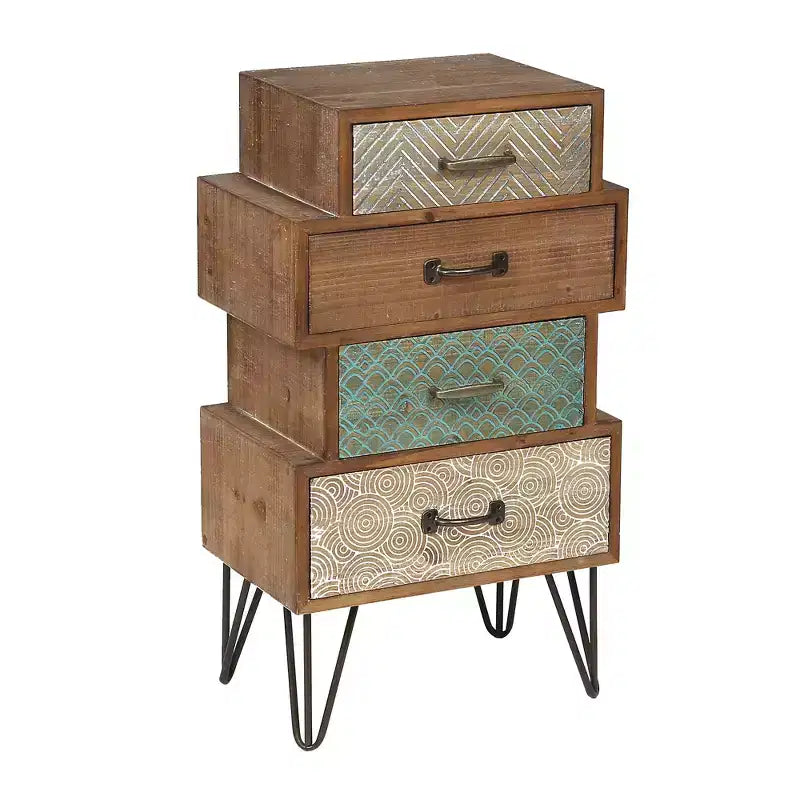LuxenHome Commode d'appoint en bois à 4 tiroirs H 33 x L 18,9. Brun