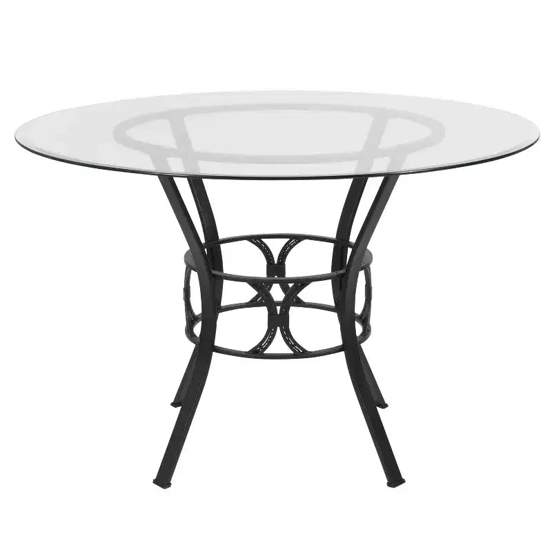 Table à manger ronde en verre de 45 po Emma et Oliver avec cadre en métal noir