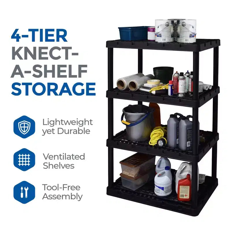 Unité de rangement légère et ventilée Knect-A-Shelf à 4 étagères Gracious Living, noire