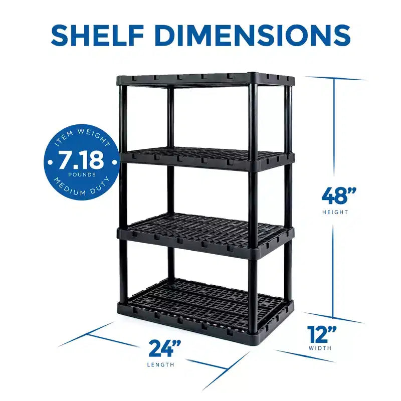 Unité de rangement légère et ventilée Knect-A-Shelf à 4 étagères Gracious Living, noire