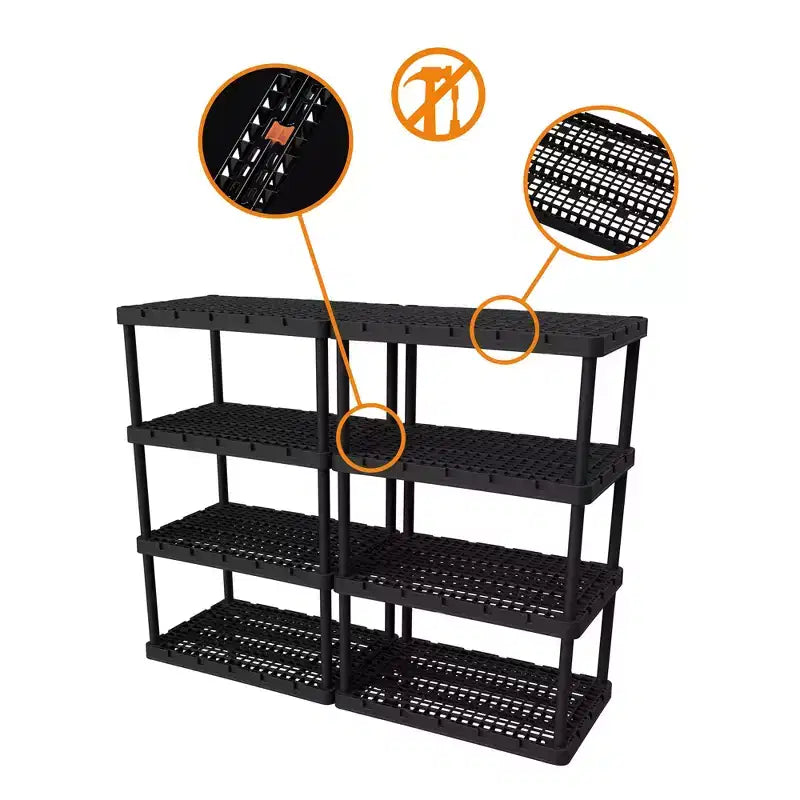 Unité de rangement légère et ventilée Knect-A-Shelf à 4 étagères Gracious Living, noire