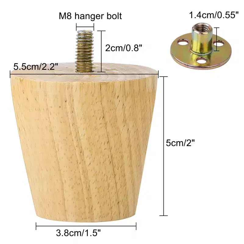 Unique Bargains Pieds de rechange ronds en bois massif pour canapé, fauteuil, fauteuil inclinable, table basse, ensemble de 8