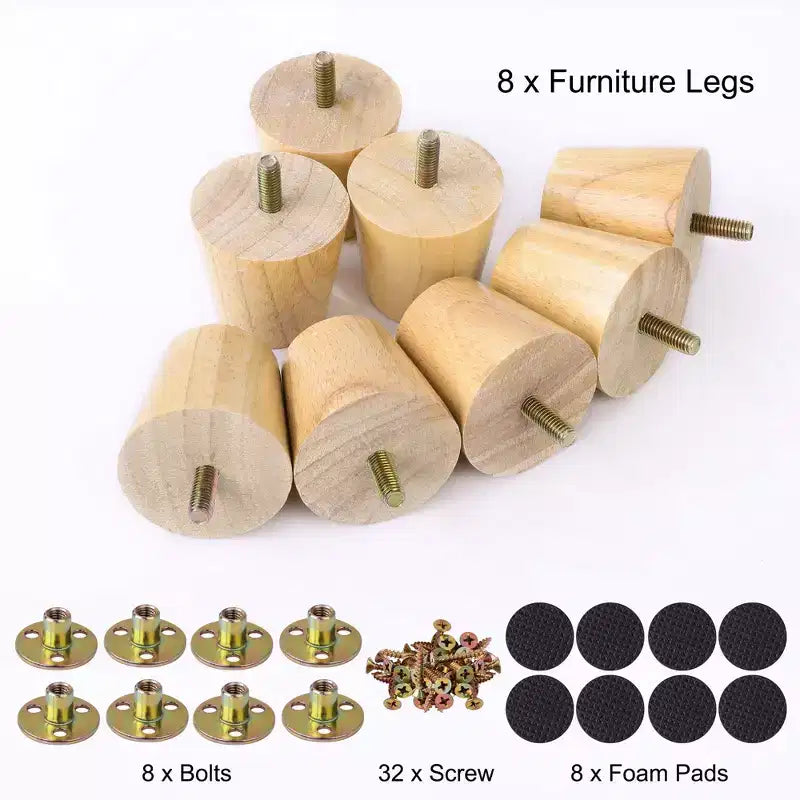 Unique Bargains Pieds de rechange ronds en bois massif pour canapé, fauteuil, fauteuil inclinable, table basse, ensemble de 8