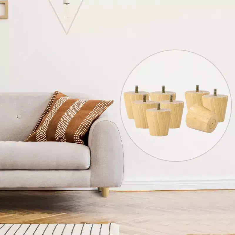 Unique Bargains Pieds de rechange ronds en bois massif pour canapé, fauteuil, fauteuil inclinable, table basse, ensemble de 8