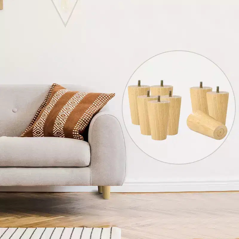 Unique Bargains Pieds de rechange ronds en bois massif pour canapé, fauteuil, fauteuil inclinable, table basse, ensemble de 8