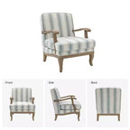 Fauteuil Rinaldo à Rayures de Style Ferme avec Accoudoirs en Bois Massif pour Salon, Salle de Séjour, Chambre | ART OF LIVING DESIGNS