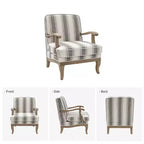 Fauteuil Rinaldo à Rayures de Style Ferme avec Accoudoirs en Bois Massif pour Salon, Salle de Séjour, Chambre | ART OF LIVING DESIGNS
