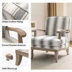 Fauteuil Rinaldo à Rayures de Style Ferme avec Accoudoirs en Bois Massif pour Salon, Salle de Séjour, Chambre | ART OF LIVING DESIGNS