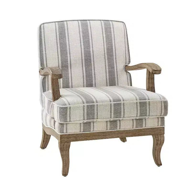 Fauteuil Rinaldo à Rayures de Style Ferme avec Accoudoirs en Bois Massif pour Salon, Salle de Séjour, Chambre | ART OF LIVING DESIGNS