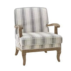 Fauteuil Rinaldo à Rayures de Style Ferme avec Accoudoirs en Bois Massif pour Salon, Salle de Séjour, Chambre | ART OF LIVING DESIGNS