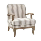 Fauteuil Rinaldo à Rayures de Style Ferme avec Accoudoirs en Bois Massif pour Salon, Salle de Séjour, Chambre | ART OF LIVING DESIGNS