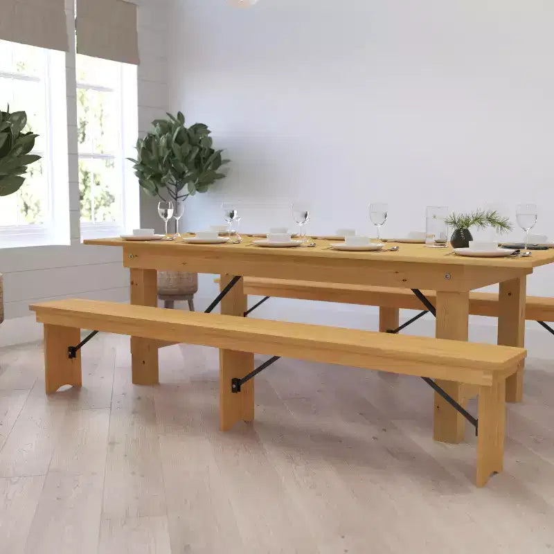 Banc pliant de style ferme Merrick Lane en pin massif, 96 x 12
