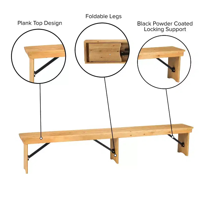 Banc pliant de style ferme Merrick Lane en pin massif, 96 x 12