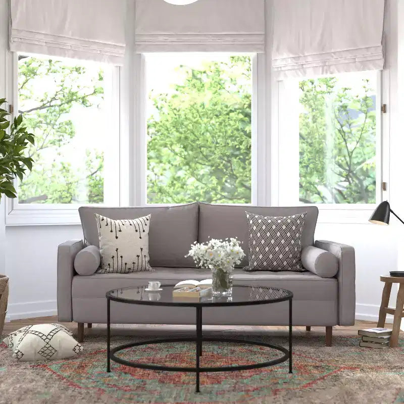 Canapé Emma et Oliver en tissu, style mi-siècle moderne, avec ressorts ensachés, pieds en bois et coussins de dossier amovibles