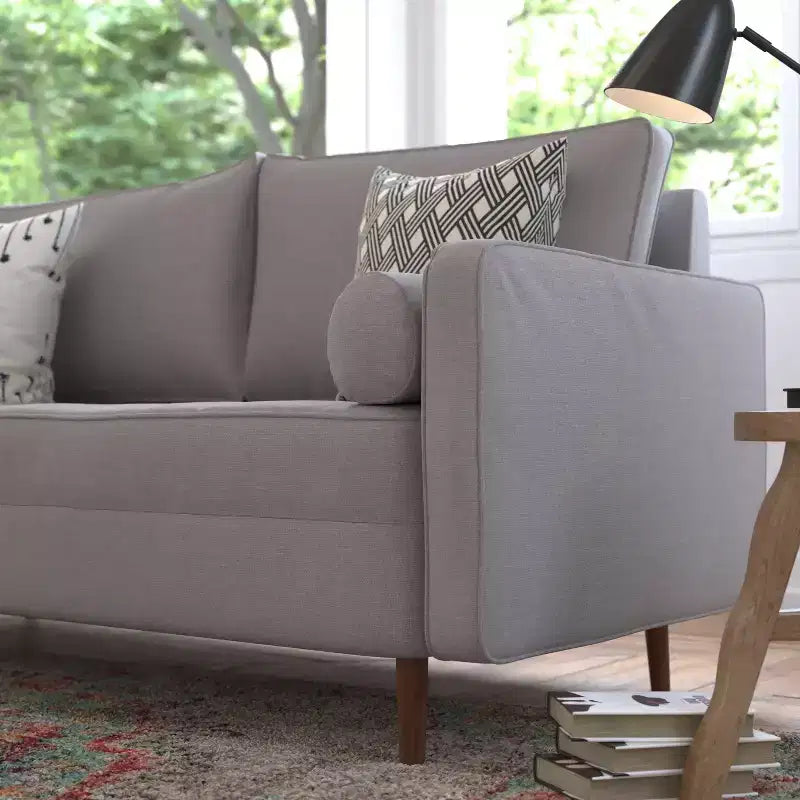 Canapé Emma et Oliver en tissu, style mi-siècle moderne, avec ressorts ensachés, pieds en bois et coussins de dossier amovibles