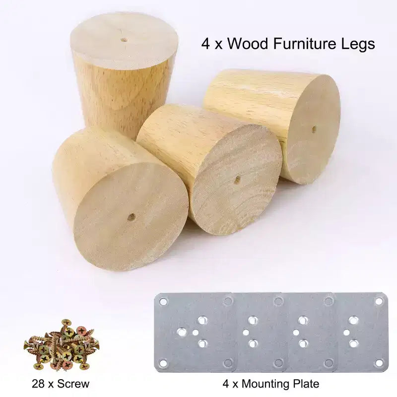 Unique Bargains Pieds de Meuble en Bois Rond Massif avec Plaque de Fixation Lot de 4
