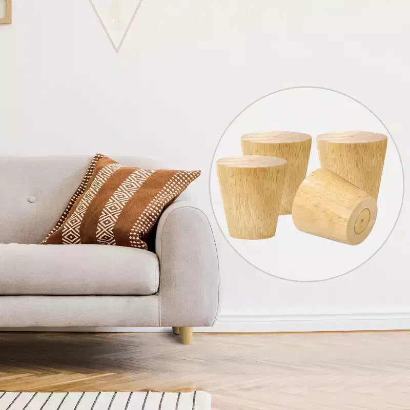 Unique Bargains Pieds de Meuble en Bois Rond Massif avec Plaque de Fixation Lot de 4