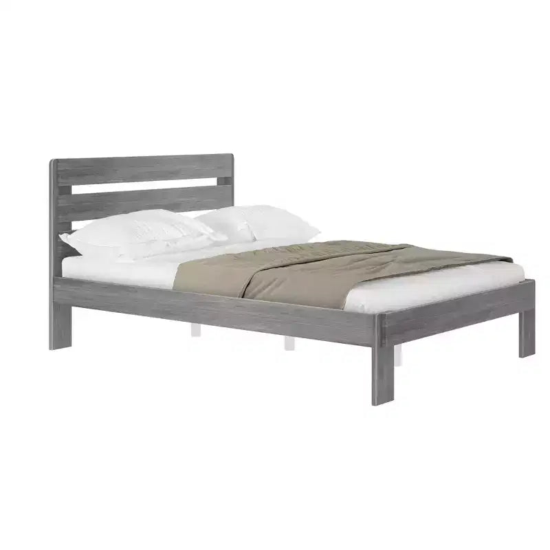 Lit Queen de Ferme Plank+Beam avec Tête de Lit à Lattes, Lit Plateforme en Bois Massif