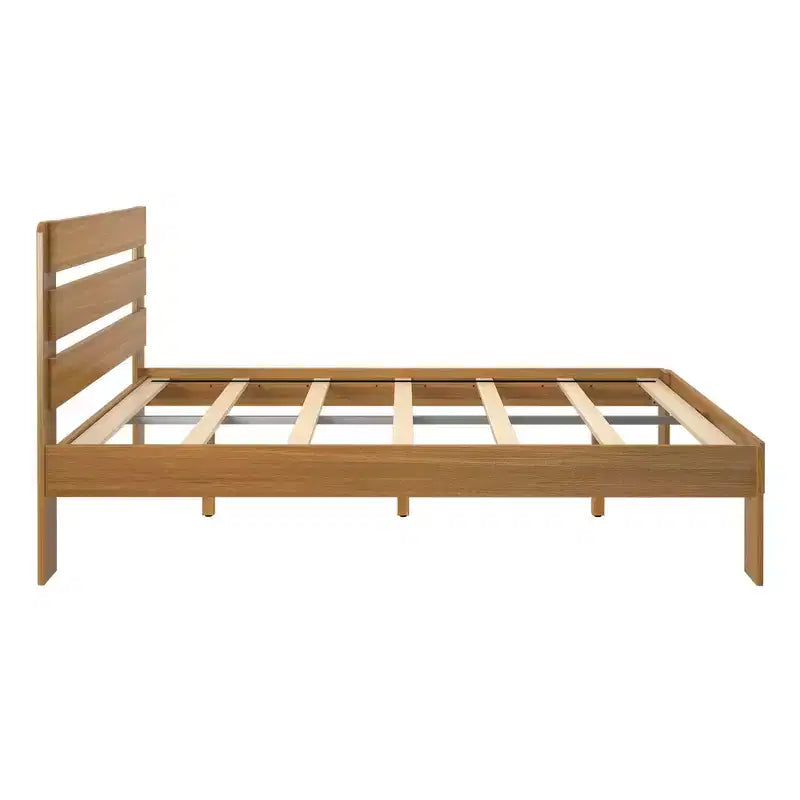 Lit Queen de Ferme Plank+Beam avec Tête de Lit à Lattes, Lit Plateforme en Bois Massif