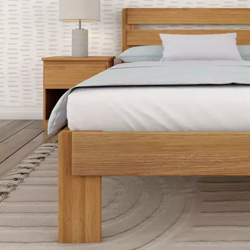 Lit Queen de Ferme Plank+Beam avec Tête de Lit à Lattes, Lit Plateforme en Bois Massif