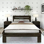 Lit Queen de Ferme Plank+Beam avec Tête de Lit à Lattes, Lit Plateforme en Bois Massif
