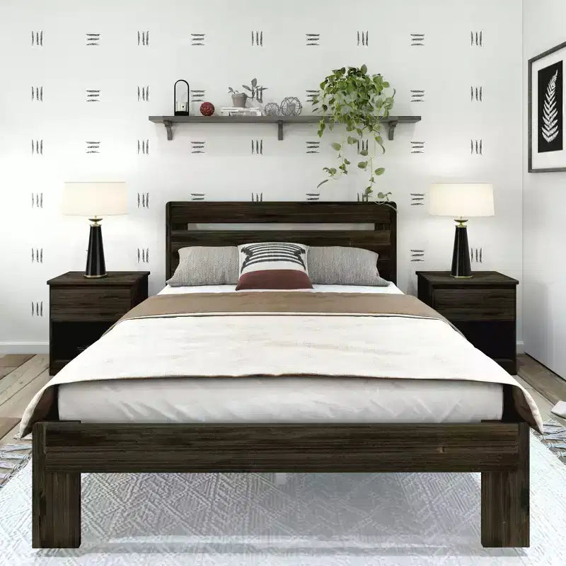 Lit Queen de Ferme Plank+Beam avec Tête de Lit à Lattes, Lit Plateforme en Bois Massif