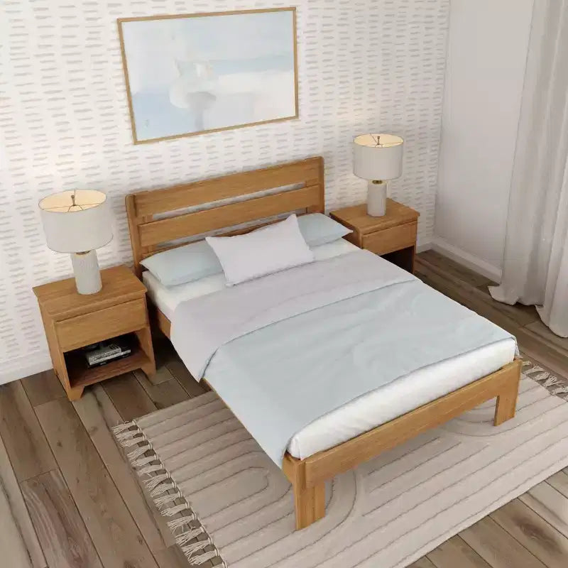 Lit Queen de Ferme Plank+Beam avec Tête de Lit à Lattes, Lit Plateforme en Bois Massif