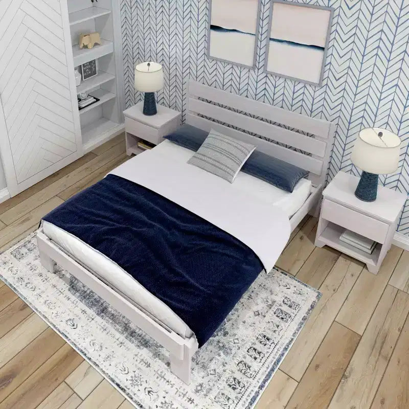 Lit Queen de Ferme Plank+Beam avec Tête de Lit à Lattes, Lit Plateforme en Bois Massif