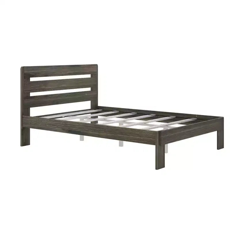 Lit Queen de Ferme Plank+Beam avec Tête de Lit à Lattes, Lit Plateforme en Bois Massif