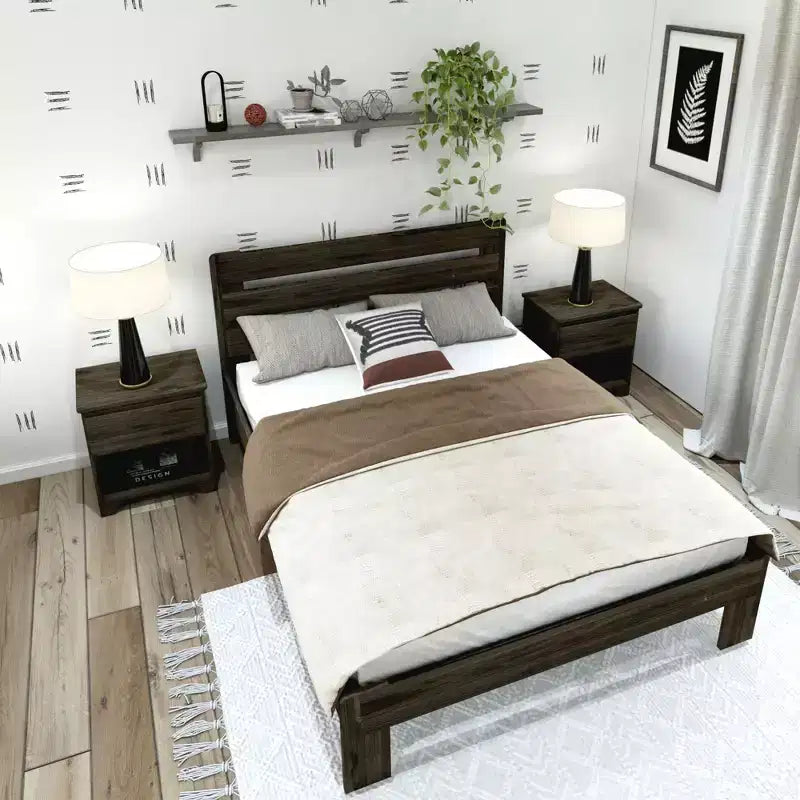 Lit Queen de Ferme Plank+Beam avec Tête de Lit à Lattes, Lit Plateforme en Bois Massif