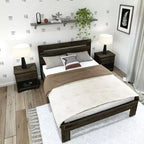 Lit Queen de Ferme Plank+Beam avec Tête de Lit à Lattes, Lit Plateforme en Bois Massif