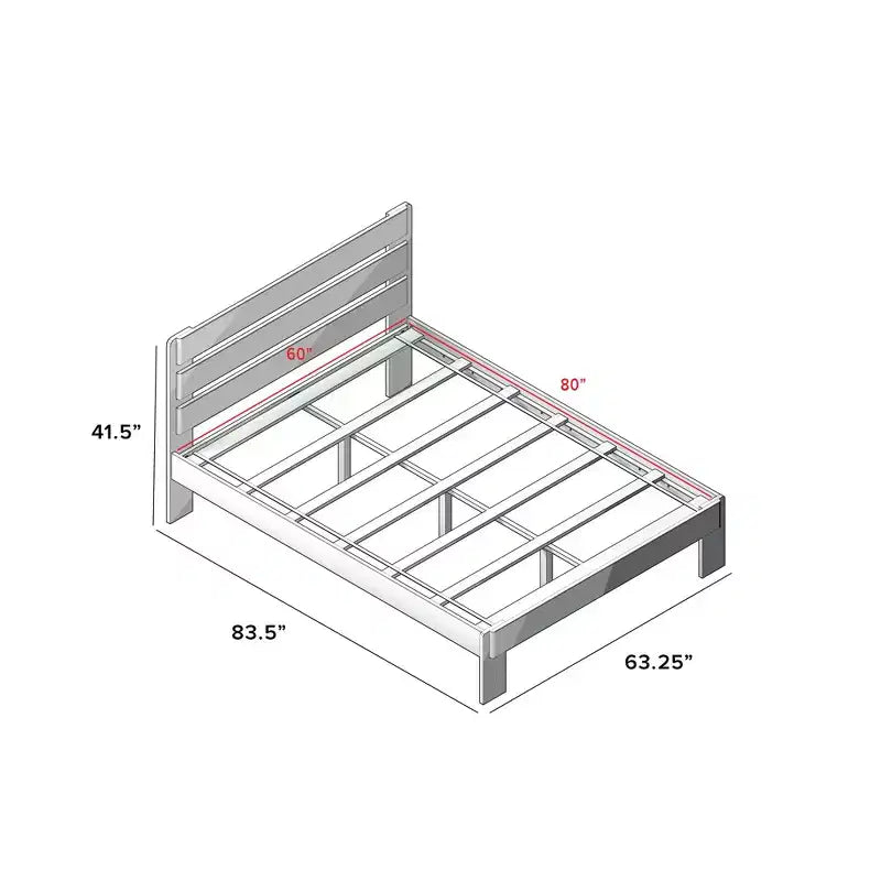 Lit Queen de Ferme Plank+Beam avec Tête de Lit à Lattes, Lit Plateforme en Bois Massif