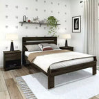 Lit Queen de Ferme Plank+Beam avec Tête de Lit à Lattes, Lit Plateforme en Bois Massif