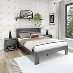 Lit Queen de Ferme Plank+Beam avec Tête de Lit à Lattes, Lit Plateforme en Bois Massif