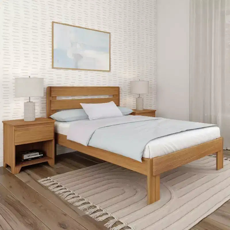 Lit Queen de Ferme Plank+Beam avec Tête de Lit à Lattes, Lit Plateforme en Bois Massif